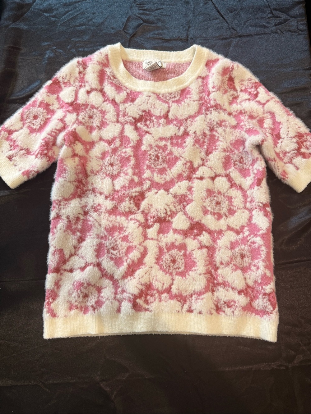 Chic Rachel Zoe Pink & Cream Floral Short-Sleeve Sweater